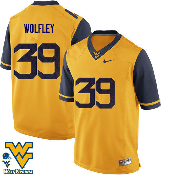 Men #39 Maverick Wolfley West Virginia Mountaineers College Football Jerseys-Gold